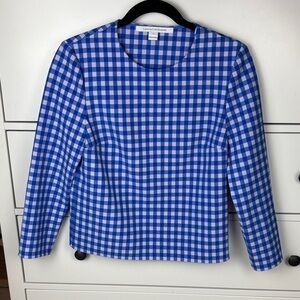 Diane Von Furstenberg Giselle Blue White Gingham Blouse - Size 4